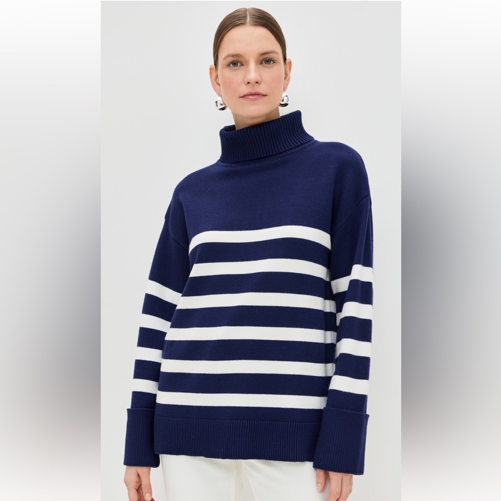 Women’s English Factory Navy and White Striped Turtleneck Sweater NWT